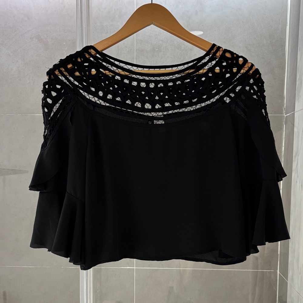 H&M Black Women's Blouse with Crochet Detail